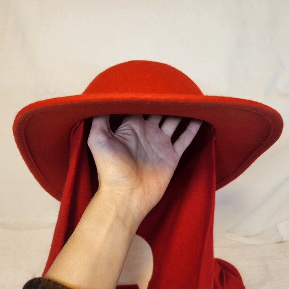 Vintage Red Virgin Wool Felt Cloche Flapper Fedora Hat Neck Scarf USA main image 6